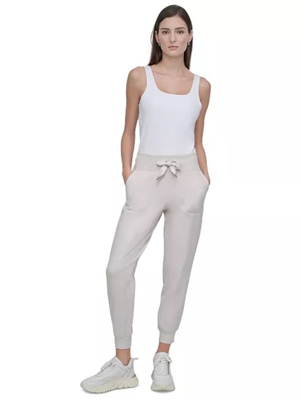 DKNY NWT Women's Logo-Drawstring High-Rise Joggers in color SAND large